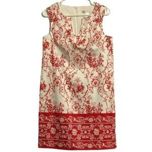 London Times Floral Print Shift Dress Sleeveless Red White Size 6